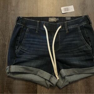 Torrid Blue Jean Shorts with Drawstring Waist and Rolled Hem